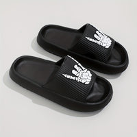 Men's Trendy Rock & Roll Gesture Pattern Open Toe Breathable Chunky Slippers, Comfy Non Slip Anti Odor EVA Slides, Men's Footwear