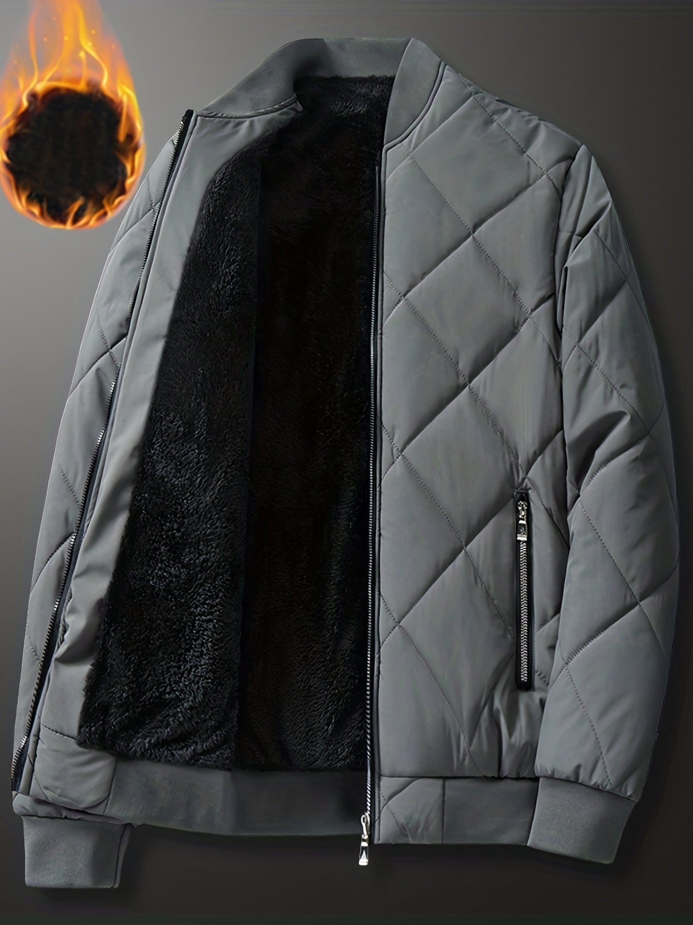 Men's Regular Fit Solid Color Sherpa Lined Varsity Jacket, Casual Fleece Lined Baseball Jacket Coat for Winter Autumn