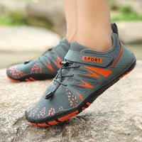 [Breathable Barefoot Water Shoes] Breathable Men's Barefoot Water Shoes - Non-Slip, Durable Striped Design - Perfect for Beach, Workout, Walking, Hiking & Running | Lace-Up Closure | Mesh Upper & Rubber Sole