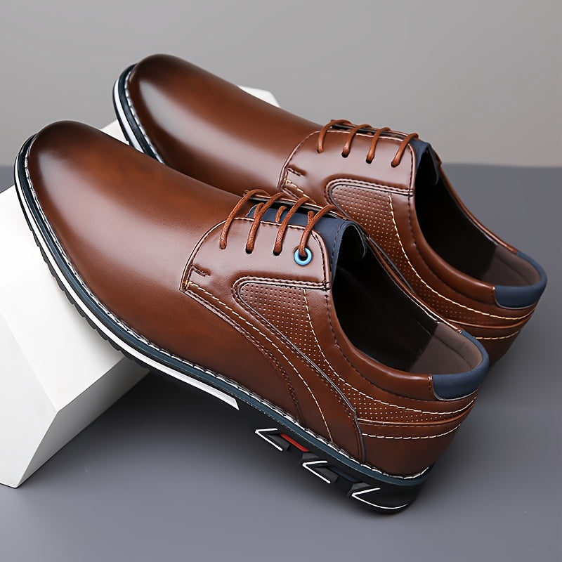 Plus Size Men's Solid Colour Plain Toe Derby Shoes, Comfy Non Slip Lace Up Rubber Sole Dress Shoes, Men's Footwear