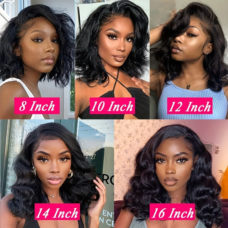 180% Density Glueless Bob Wig - Seamless Body Wave Human Hair with Pre-Plucked Lace Front & Pre-Cut 13x4 Closure - Effortless Wear for Beginners - Natural, Easy-On Style for Women