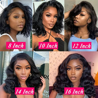 180% Density Glueless Bob Wig - Seamless Body Wave Human Hair with Pre-Plucked Lace Front & Pre-Cut 13x4 Closure - Effortless Wear for Beginners - Natural, Easy-On Style for Women
