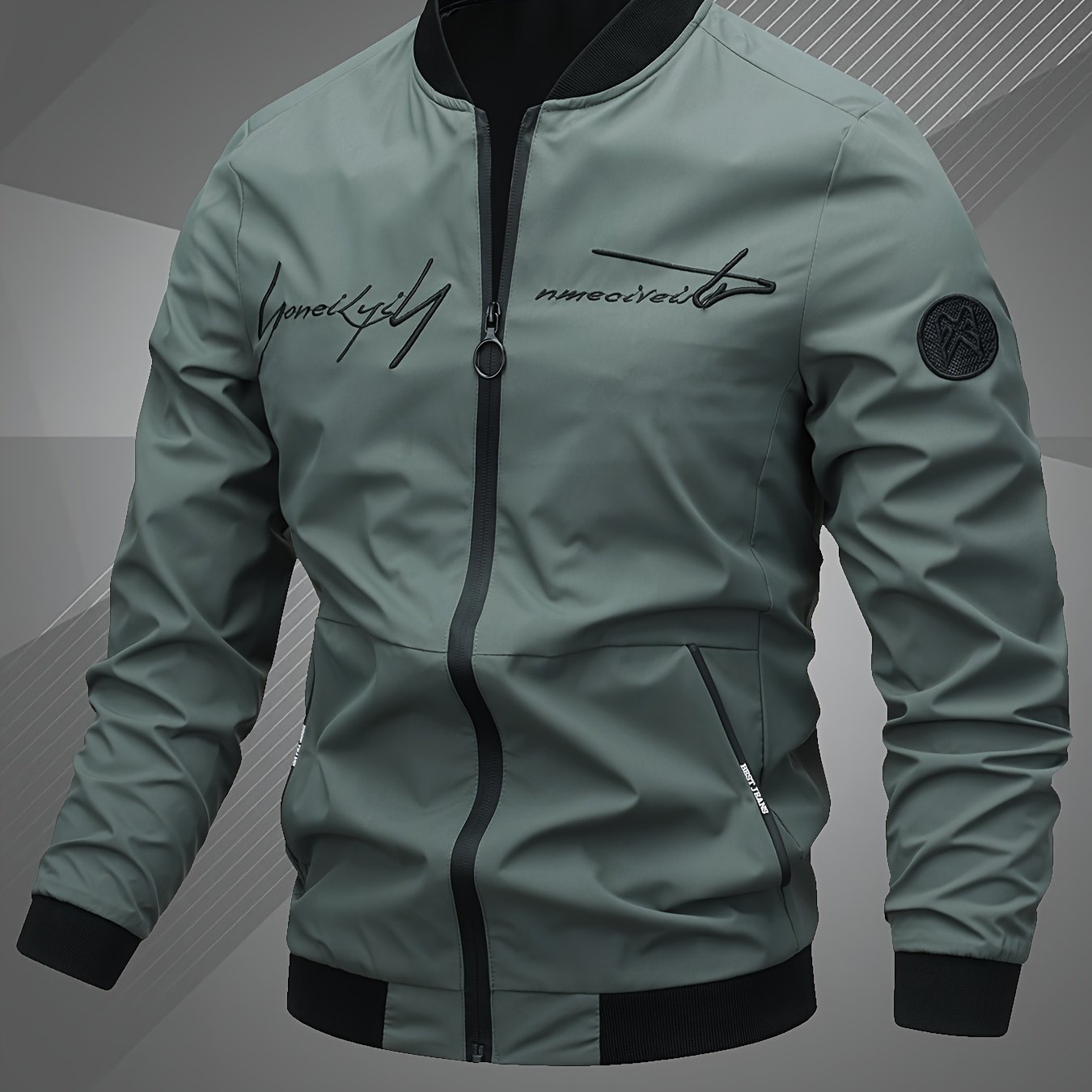 Men'S Letter Embroidered Casual Bomber Jacket