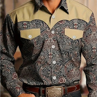 Men'S Casual Shirt, Geometric Pattern Print - Casual Buttons Long Sleeve Casual Party, Daily Festival, Four Seasons, Lapel Long Sleeve Outdoor Shirt, Comfortable Men'S Spring and Autumn Shirt, Fashion Top