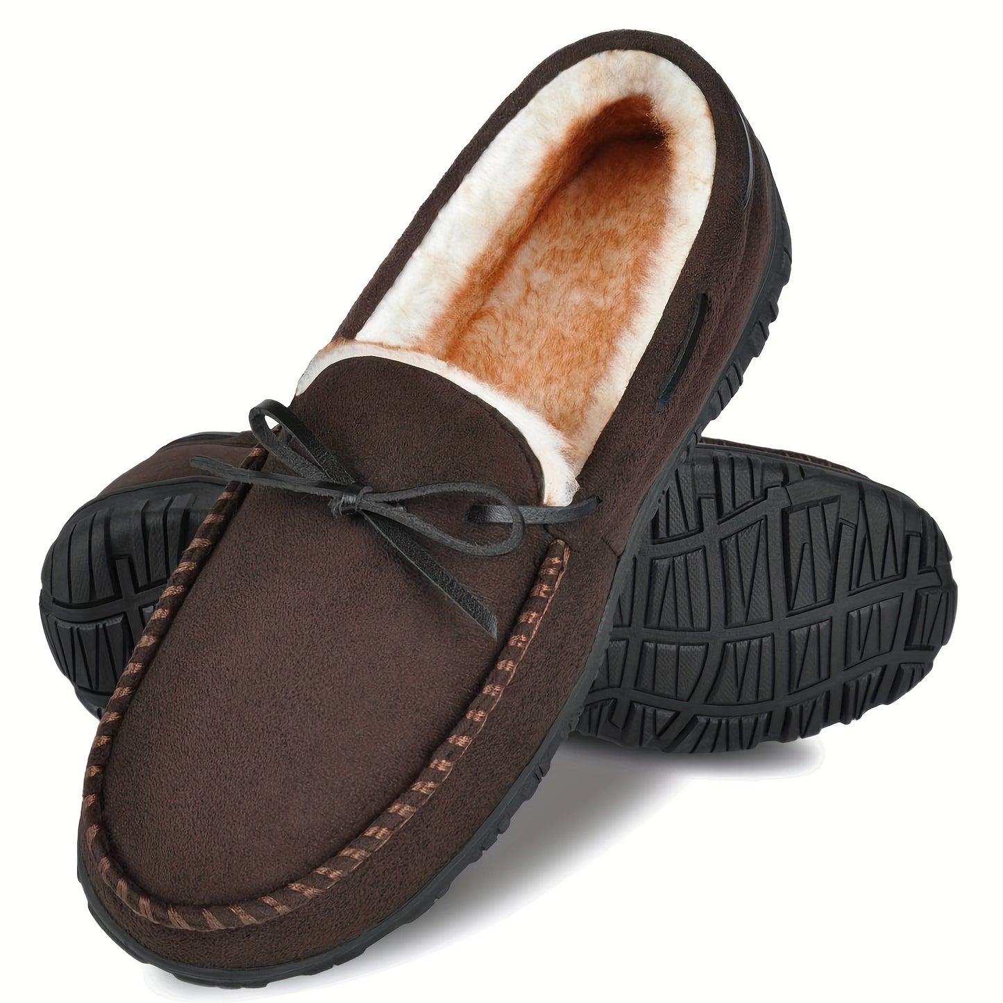 Plus Size Men's Solid Colour Slip On Loafer Shoes With Warm Plush Lining, Comfy Non Slip Rubber Sole Durable Home Shoes, Men's Footwear