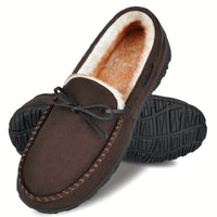 Plus Size Men's Solid Colour Slip On Loafer Shoes With Warm Plush Lining, Comfy Non Slip Rubber Sole Durable Home Shoes, Men's Footwear