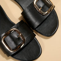 Women's Square Buckle Design Slide Sandals, Casual Slip On Flat Summer Shoes, Lightweight Beach Shoes