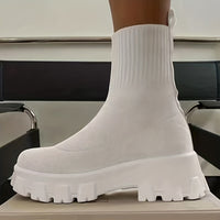 Women's Thick-soled Short Boots, Knitted Round Toe Shoes