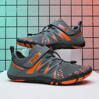 [Breathable Barefoot Water Shoes] Breathable Men's Barefoot Water Shoes - Non-Slip, Durable Striped Design - Perfect for Beach, Workout, Walking, Hiking & Running | Lace-Up Closure | Mesh Upper & Rubber Sole