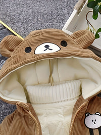 New Children's Warm Winter Thick Coat Cute Bear Shape Baby Corduroy Hooded Zip UpJacket