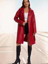 PU Leather Lapel Coat, Casual Long Sleeve Versatile Outerwear, Women's Clothing