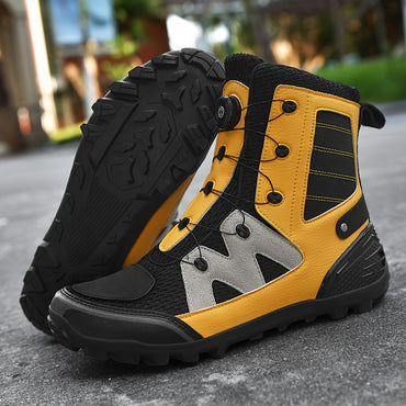 Men's Professional High Top Motorbike Boots With Adjustable Rotating Buckle, Comfy Non Slip Durable Microfiber Upper Rubber Sole Shoes, Men's Footwear