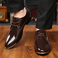 Plus Size Men's Faux Patent Leather Upper Derby Shoes, Comfy Non Slip Rubber Sole Durable Dress Shoes, Men's Footwear