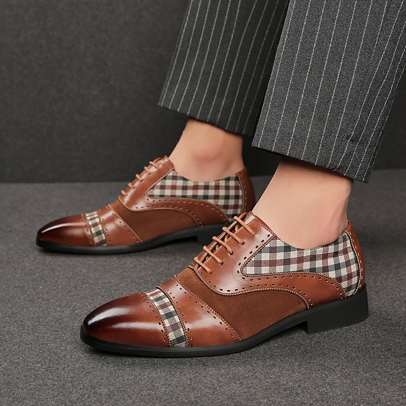 Men's Vintage Elegant Cap Toe Oxford Shoes, Comfy Non Slip Durable Rubber Sole Lace Up Formal Shoes, Men's Footwear