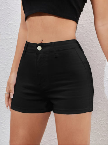 Simple Style Solid Denim Shorts, Mid-stretch Streetwear Breathable Denim Shorts, Women's Denim Jeans & Clothing