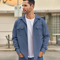 Men's Casual Shirt Jacket Linen Shacket Lightweight Work Coat Button Down Overshirt