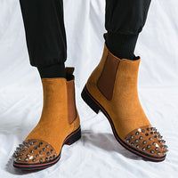 Men's Rivet Faux Leather Slip-On Chelsea Boots, Fashion Faux Leather Round Toe Ankle Boots, Men's Footwear