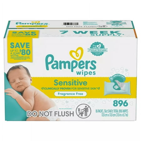 Pampers Baby Wipes Sensitive Fragrance Free Pop-Top Packs 16 Pk.
