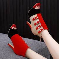 [Colorblock Heeled Stiletto Sandals] Women's Colorblock Stiletto Heeled Sandals, Sexy Buckle Straps Peep Toe High Heels, Fashion Dress Pumps
