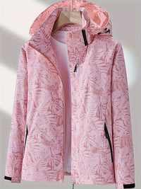 [Tropical Hooded Jacket] Lightweight Women's Hooded Jacket | Casual Zip-Up Outdoor with Tropical Leaf Print, Removable Hood & Adjustable Cuffs for Spring Summer Fall, Hiking, Travel, Camping, Camping Gear