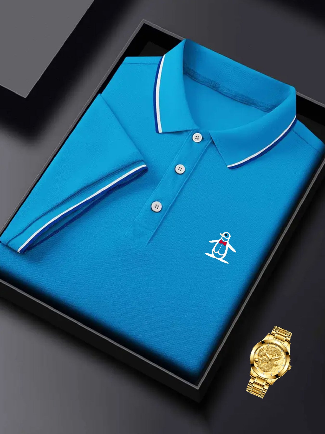 [Stretch Fabric Casual Shirt] Breathable Stretch Fabric Men's Casual Shirt - Penguin Print for Golf & Tennis - Perfect Gift Idea