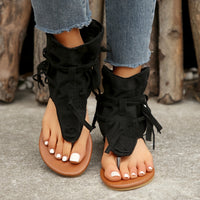 Cross-border Cool Boots European and American Hot Selling Retro Comfortable Flat Bottom Tassel Hollow Toe Women's Sandals