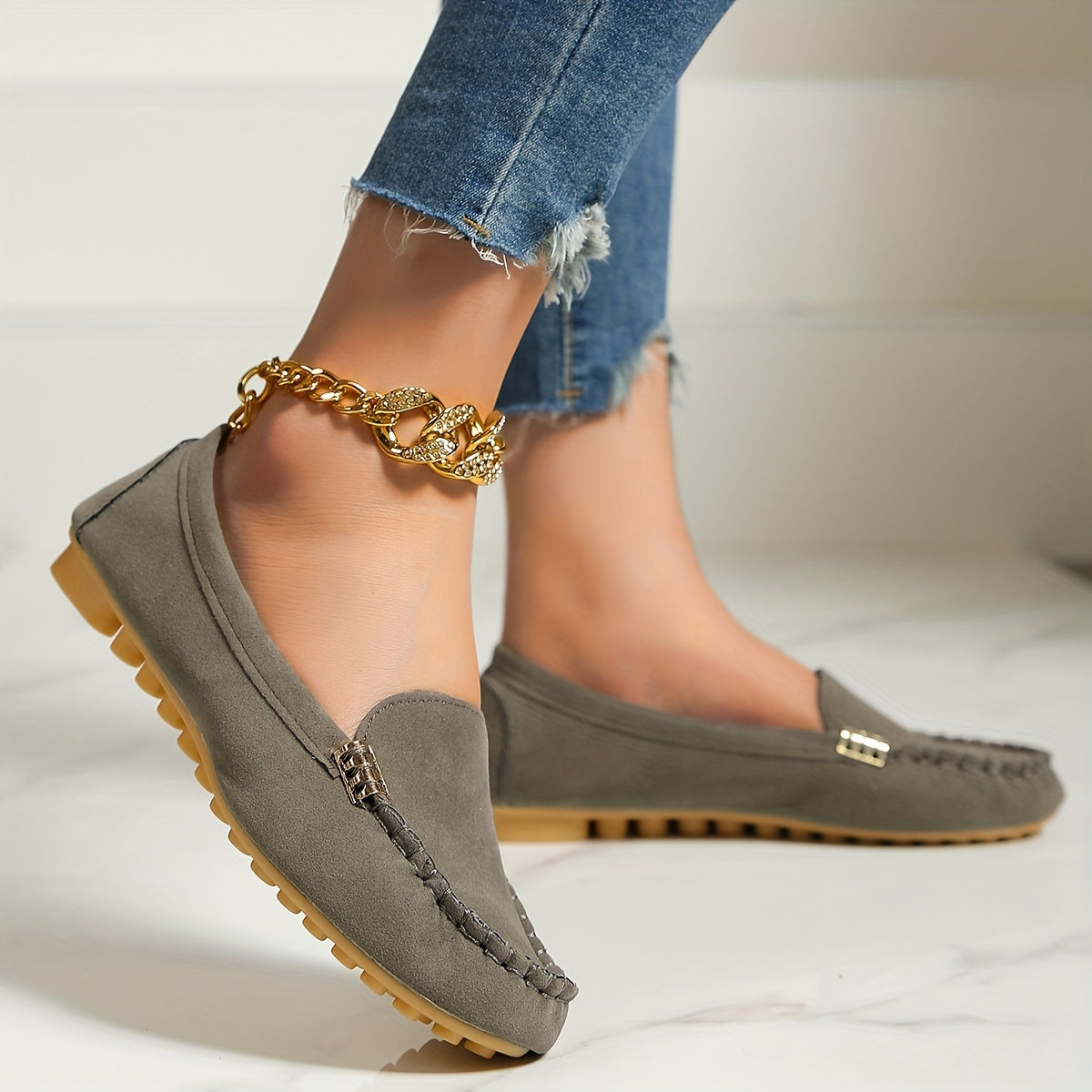 [Comfortable Loafers] Comfortable Round Toe Loafers | Women's Solid Slip On Shoes, Women's Footwear