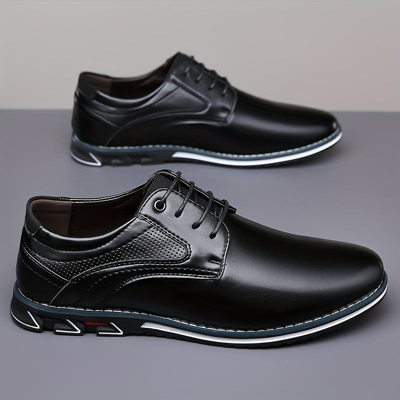 Plus Size Men's Solid Colour Plain Toe Derby Shoes, Comfy Non Slip Lace Up Rubber Sole Dress Shoes, Men's Footwear