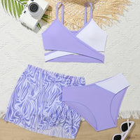 3pcs Fashionable Girls Bikini Swimwear Set - Comfortable, Quick-Dry Bathing Suit with Adjustable Straps - Perfect Sun-Ready Summer Clothes for Beach Vacations