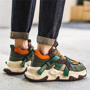 Men's Vintage Color Block Chunky Shoes, Comfy Non Slip Durable & Breathable Soft Sole Walking Shoes, Men's Footwear