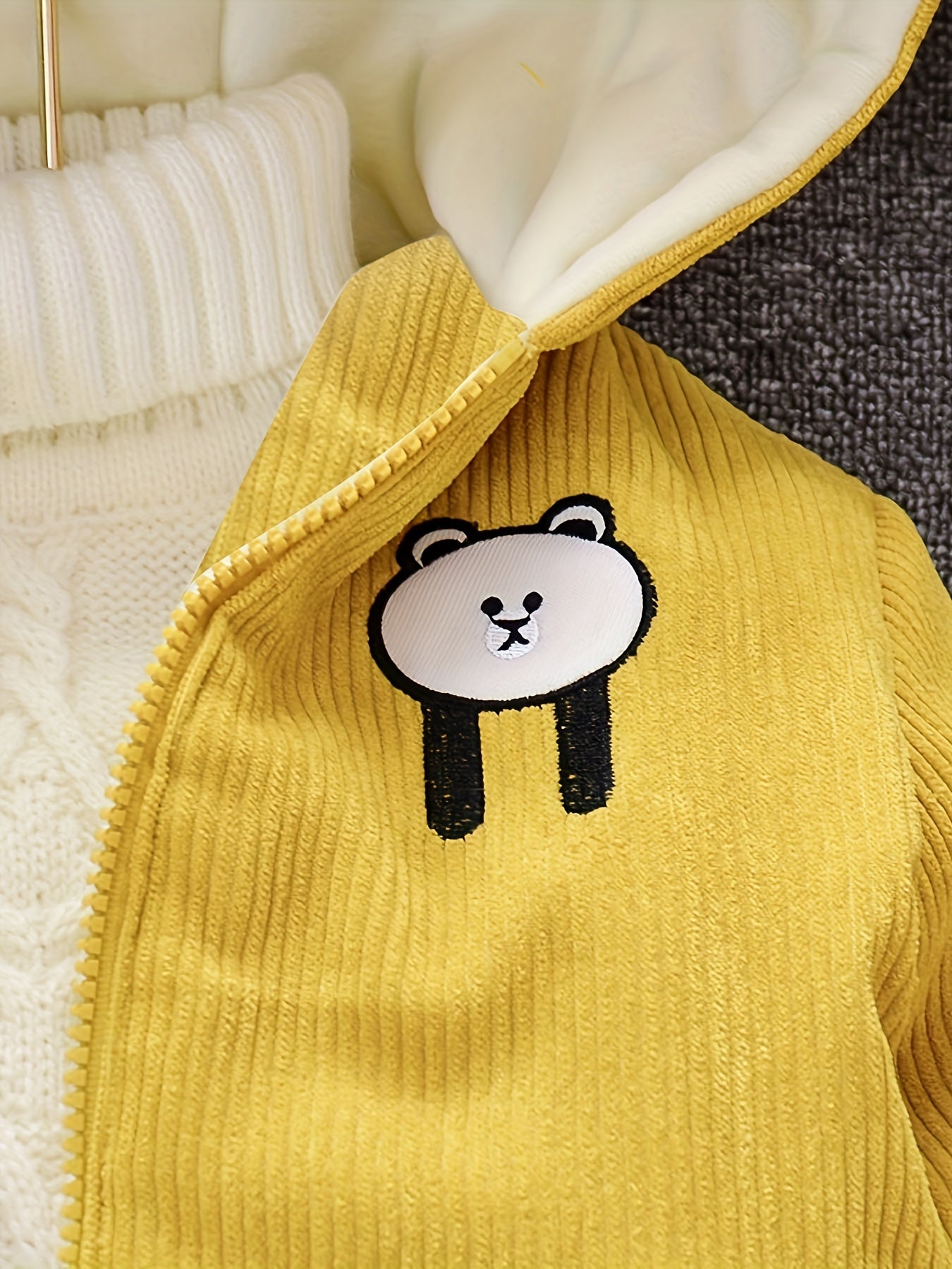 New Children's Warm Winter Thick Coat Cute Bear Shape Baby Corduroy Hooded Zip UpJacket