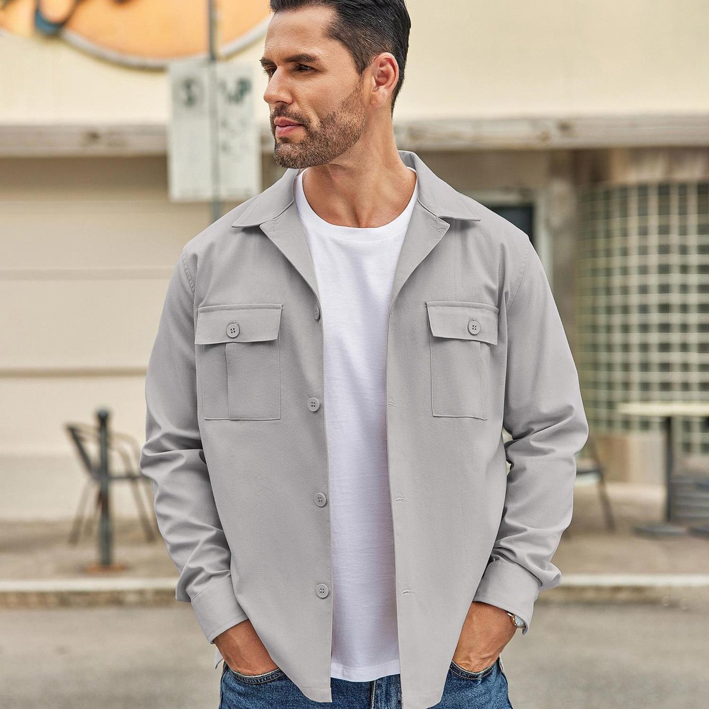 Men's Casual Shirt Jacket Linen Shacket Lightweight Work Coat Button Down Overshirt