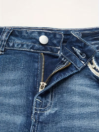 Mid Waist Skinny Fit Embroidered Denim Shorts - Casual Summer Fashion with Frayed Hem, Pocket Detailing, and Slight Stretch Fabric - Perfect for Spring and Summer Seasons