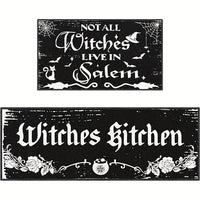 2pcs Halloween Kitchen Mats - Witch & Gothic Design, Anti-Slip, Machine Washable Polyester Rugs for Home Decor and Party