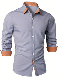 Contrast Color Long Sleeve Statement Trim Shirt - Men's Casual Trim