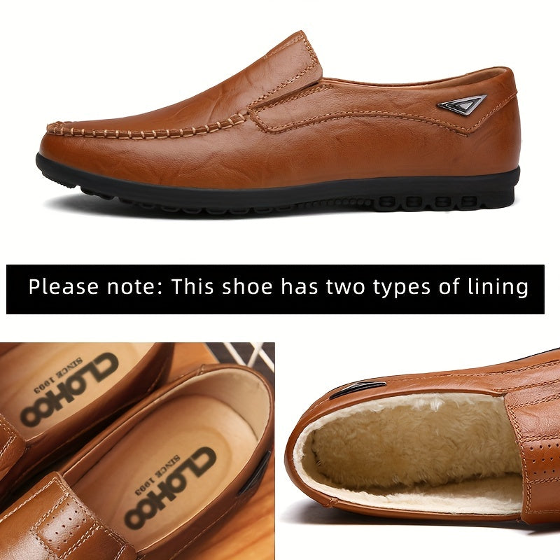 [Comfortable Loafers] CLOHOO Men's Genuine Faux Leather Slip-On Loafers | Non-Slip Comfortable Casual Shoes with Round Toe, Black, Rubber Sole, Faux Cover Lining - All Seasons Durable Footwear, Sleek Loafer Design