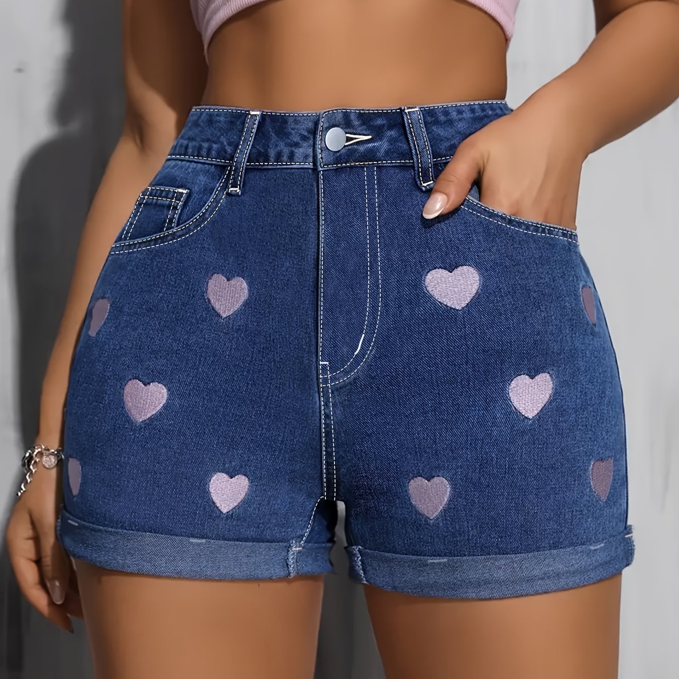 [High Waisted] Denim Shorts | High Waisted | Embroidered | Comfortable | Summer