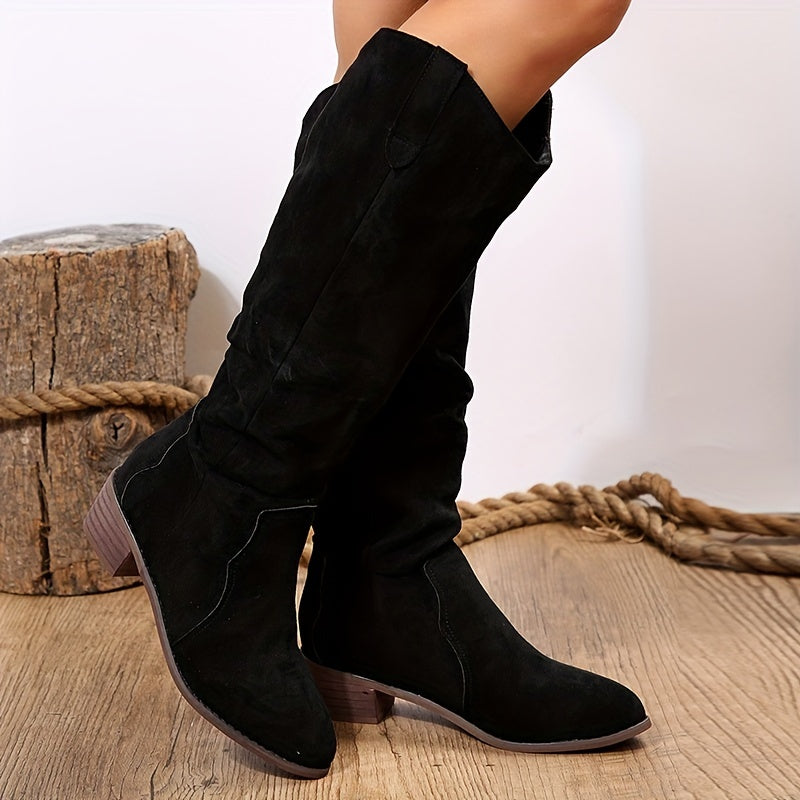 [Vintage Western Cowboy Boots] Ylxhoa Women's Vintage Western Cowboy Boots - Knee-High Pull-On Boots with Chunky Heels, Slip-Resistant PU Outsole, Pointed Toe, Durable Construction - Western Booties for Country Western Events