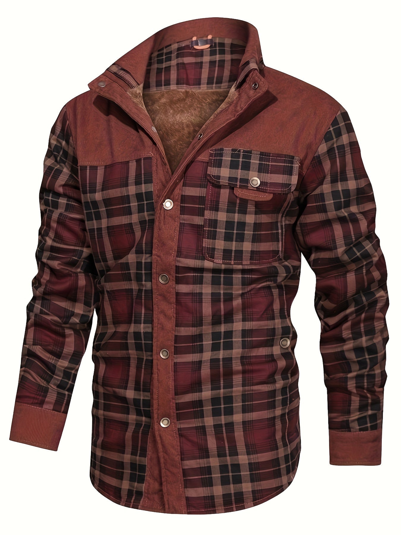 Men's Trendy Thermal Cotton Jacket, Mature Stylish Lapel Button Up Coat For Winter Outdoor Events
