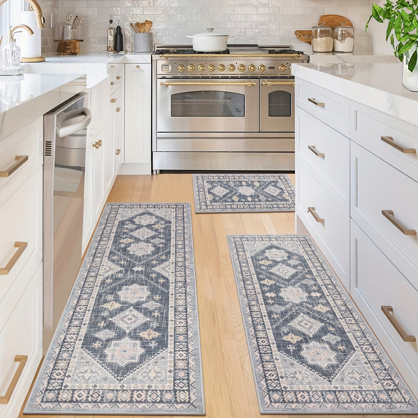 Boho Kitchen Mat Sets 3pcs with Runner Non Slip Kitchen Rugs and Mats Washable Kitchen Mats for Floor Thick Kitchen Floor Mat Mat Runner Rugs for Hallway Laundry Holiday Decor