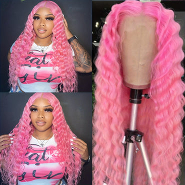 Synthetic 13*4 Lace Front Wigs Synthetic Long Wavy Hair Lace Front Wigs For Women Pastel Lace Front Wigs Deep Wave Curly Lace Wig For Women