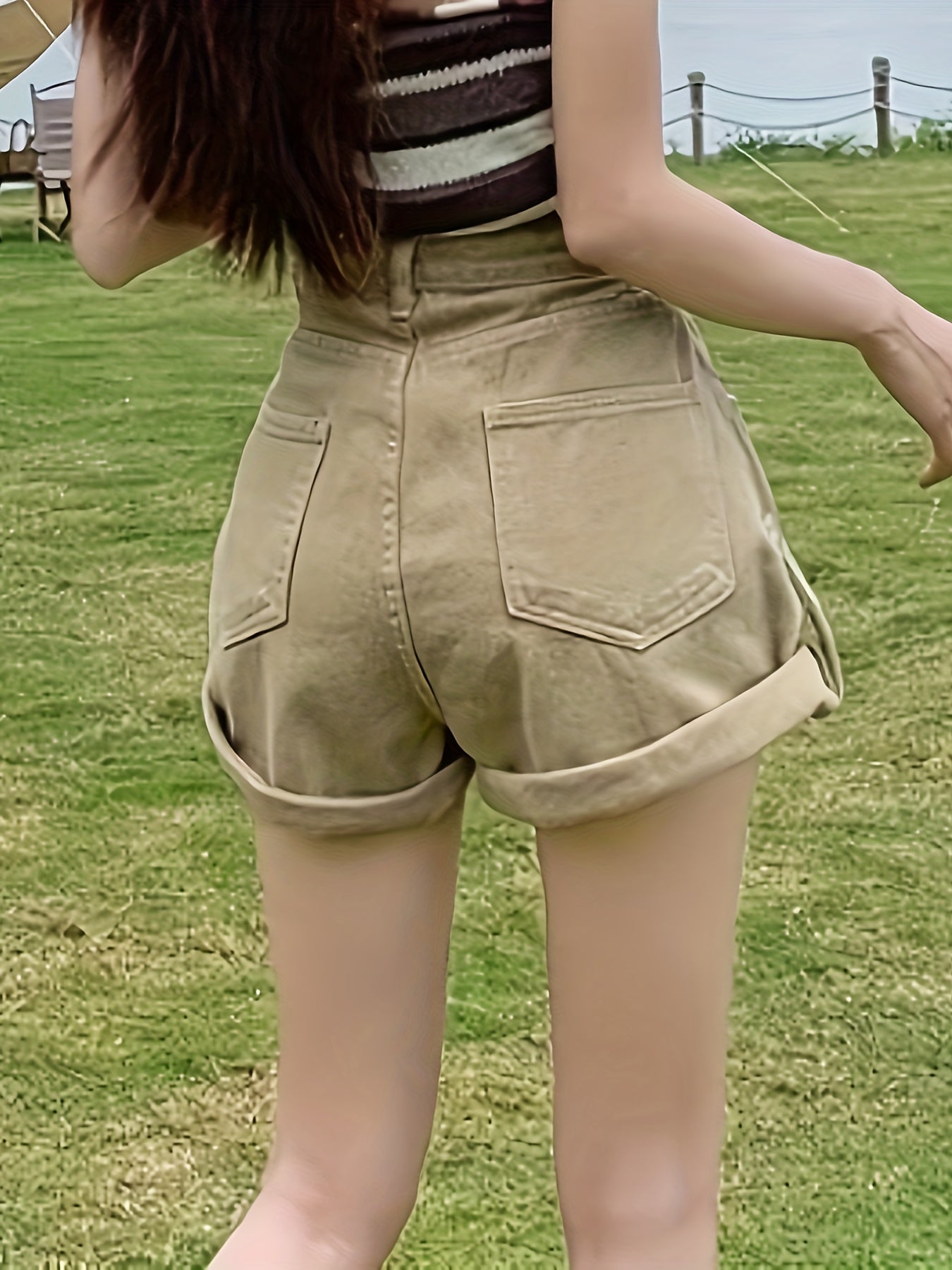 Distressed High Waist Denim Shorts for Women - Fashionable Slash Pockets A-Line Design, Comfortable Fit, Versatile Summer Style - Short Denim Pants, Womens Jeans Clothing