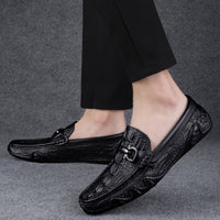 Men's Solid Colour Top Grain cow Leather Vintage Slip On Penny Loafer Shoes, Comfy Non Slip Durable Rubber Sole Formal Shoes, Men's Footwear