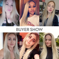 Luxurious 28-Inch Ombre Blonde to Brown Lace Front Wig - High-Quality Heat-Resistant Synthetic Fiber, Easy to Wear & Comfortable Fit for Music Festivals, Parties, Weddings, Holidays & Graduations - Natural-Looking Straight Ha