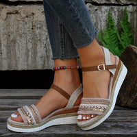 Chic Braided Wedge Sandals - Open Toe Ankle Buckle Adjustables - Elastic Slingback Comfort - Boho Summer Style