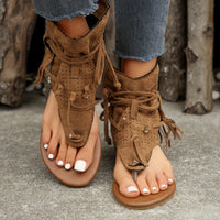 Cross-border Cool Boots European and American Hot Selling Retro Comfortable Flat Bottom Tassel Hollow Toe Women's Sandals