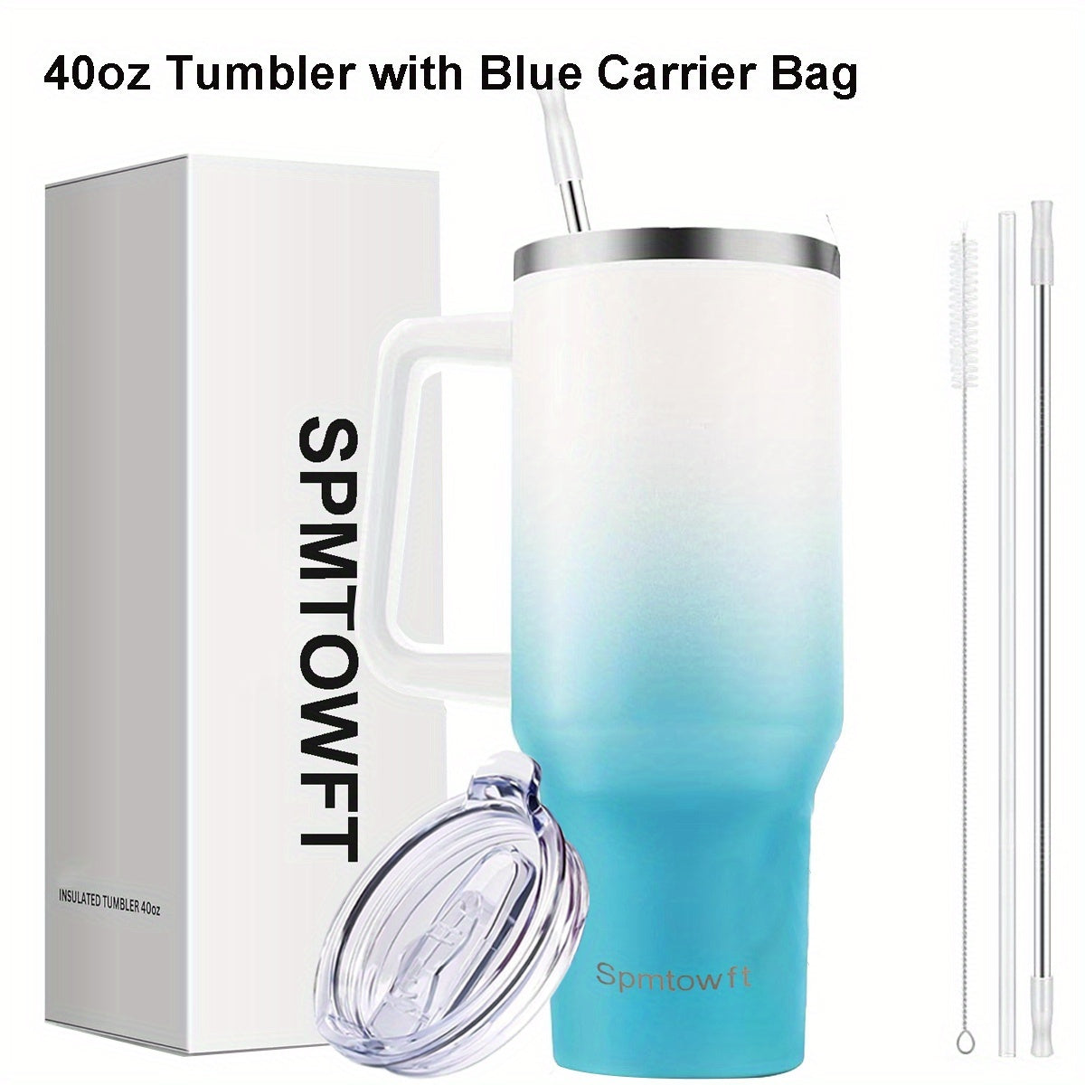 40oz Tumbler with Handle and Straw Lid& Carrier Bag, Durable Stainless Steel Travel Coffee Mug, Reusable Straw, Suitable For Hot And Cold Drinks, BPA-free Metal Water Bottles, Valentines Day Gifts, Wedding, Mens Gifts, Gifts