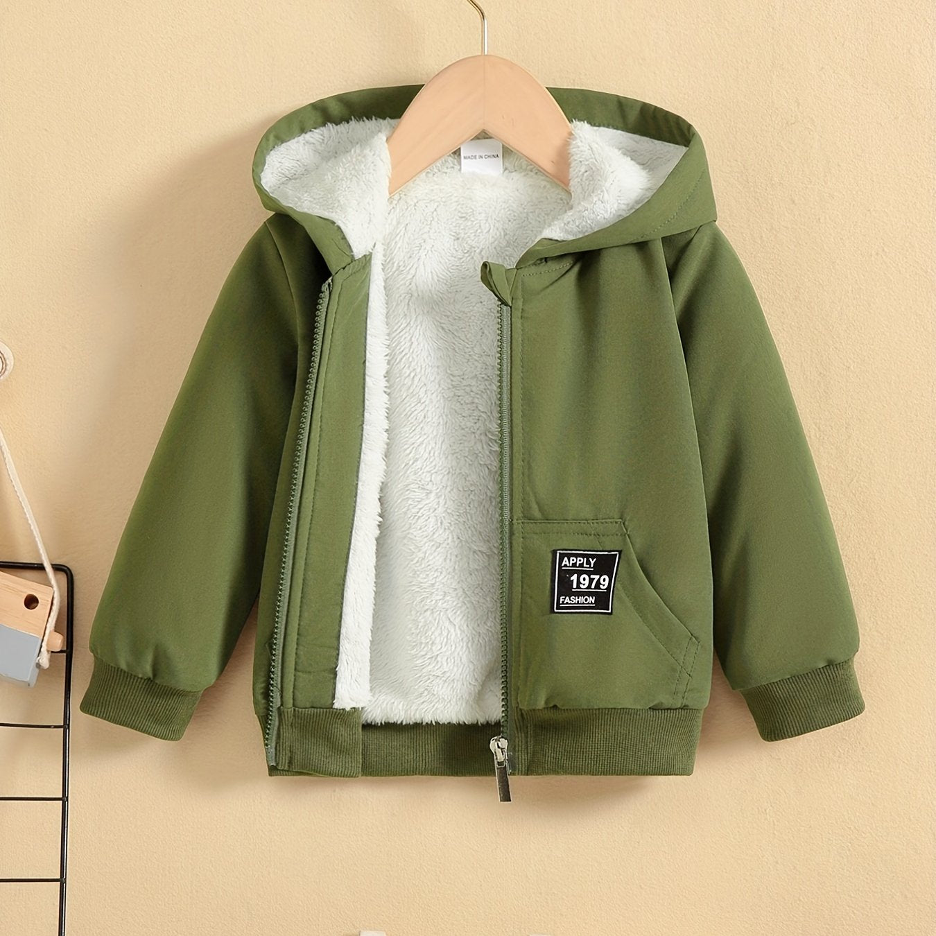 Kids Fleece Lined Warm Hooded Zipper Coat, Toddler Baby's Casual Hoodie Jacket