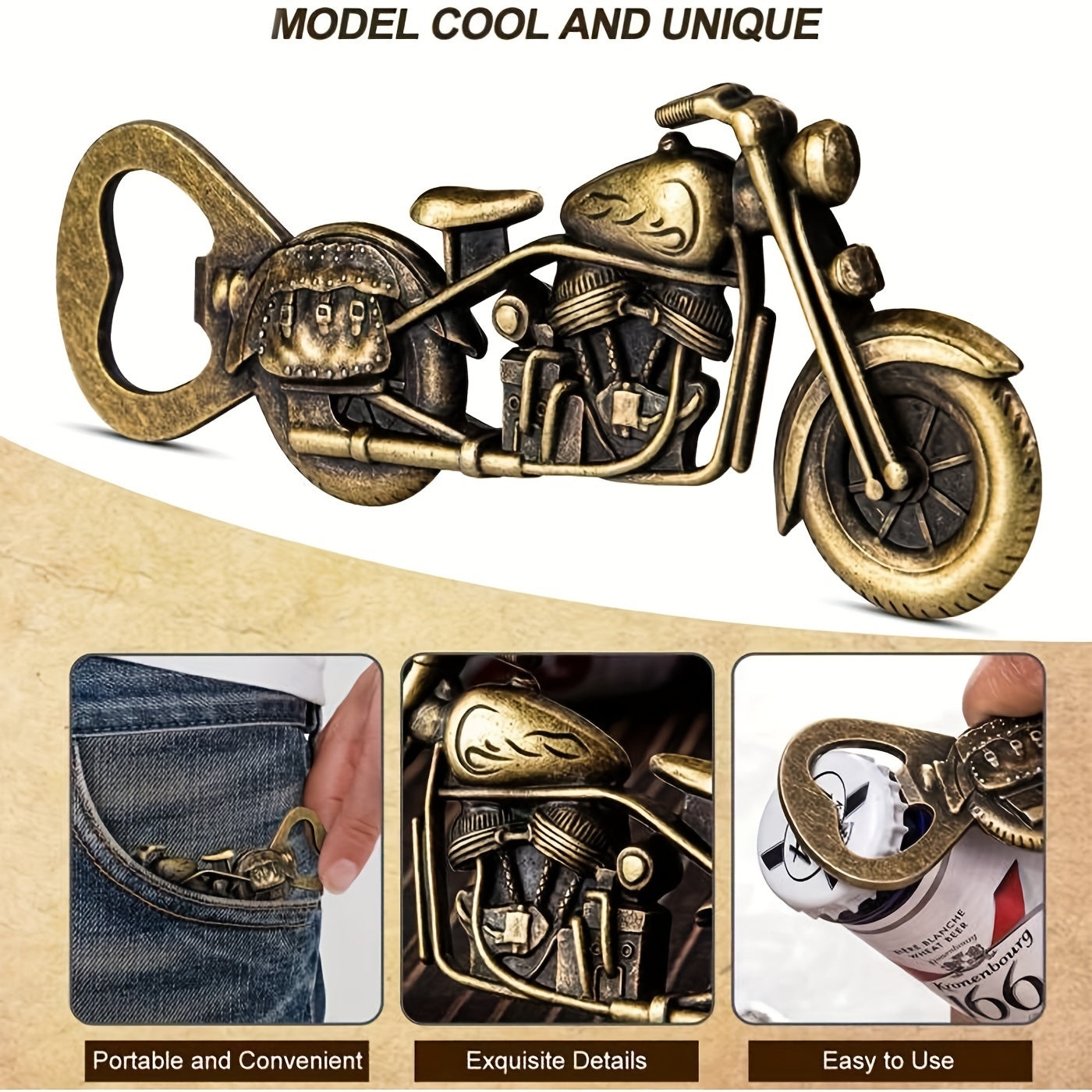 1pc Golden Motorcycle Bottle Opener - Perfect Gift for Beer Lovers and Men -  5 Inches/2 Inches/0.3 Inches - 3 Ounces -  Unique Design -  Durable Metal Construction -  Ideal for Parties & Home Bars