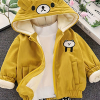 New Children's Warm Winter Thick Coat Cute Bear Shape Baby Corduroy Hooded Zip UpJacket